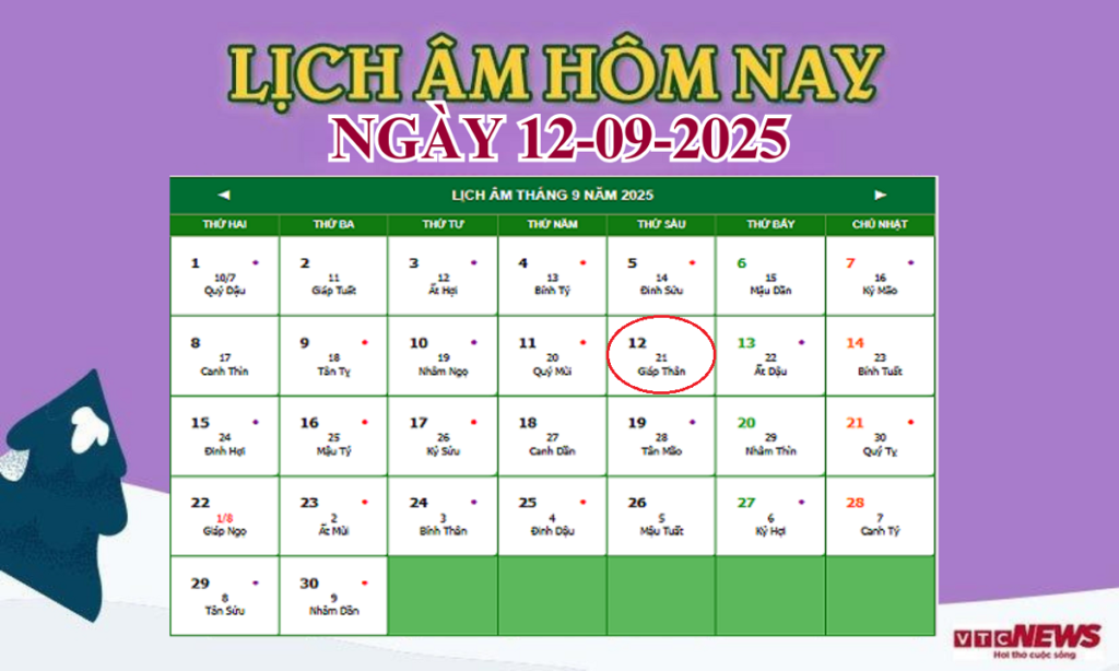 lich am 12 9 2025 07532305 1024x614 - Âm Lịch Hôm Nay 12/9/2025: Xem Giờ Hoàng Đạo, Tránh Giờ Hắc Đạo Để Gặp May Mắn